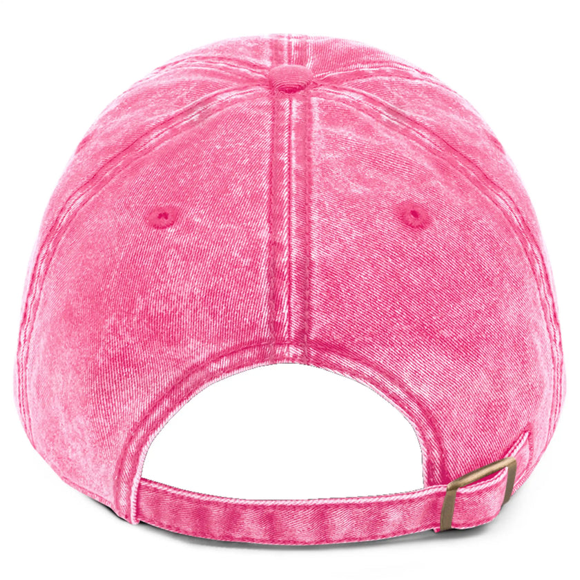 Pink cotton twill cap back view showing adjustable snap closure and clean Buffalo football inspired embroidered hat design.