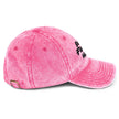 Pink cotton twill cap right side view showing bold Buffalo Fuckin Mafia embroidery, feminine Buffalo football inspired cap.