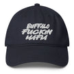 Navy low profile dad hat with white Buffalo Fuckin Mafia embroidered lettering, Buffalo football modern game day cap.