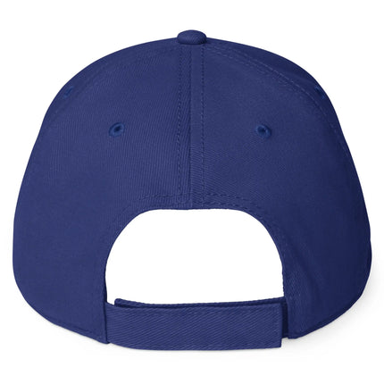 Blue low profile Buffalo hockey hat back view showing adjustable strap and clean embroidered game day cap design.