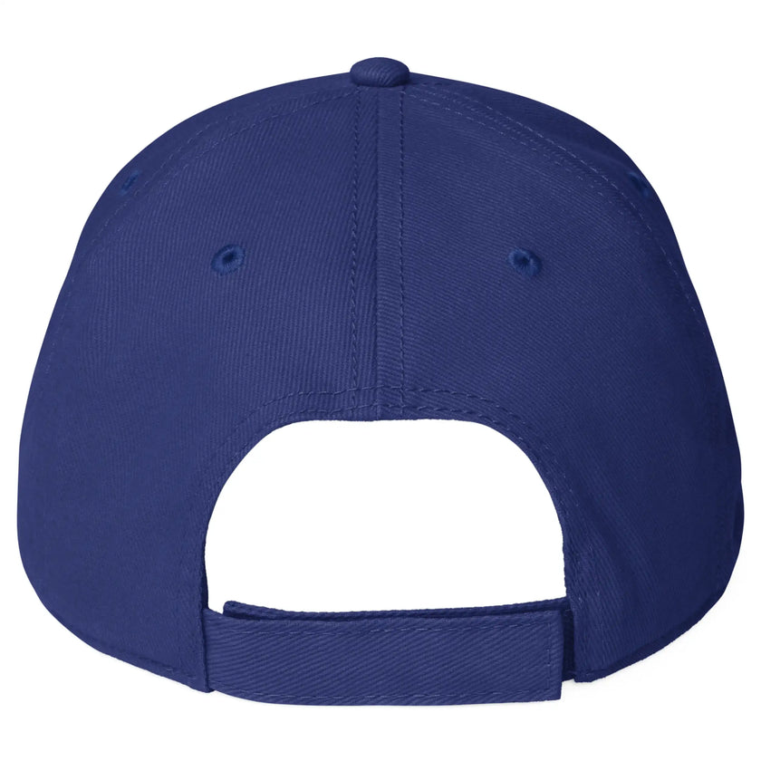 Blue low profile Buffalo hockey hat back view showing adjustable strap and clean embroidered game day cap design.