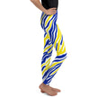 Right side view of youth Buffalo hockey apparel featuring bold blue and gold stripes and a unique Buffalo silhouette print.