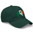 Green dad hat right front angle showing Buffalo Irish Pride embroidered St. Patrick’s Day inspired cap design.