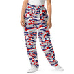 Nickel City Buffalo jogger sweatpants featuring a bold red blue and grey camouflage pattern, unisex game day apparel designed for lounging, running errands, and everyday wear.