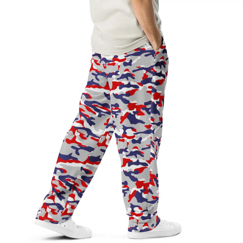 Right side view of unisex Nickel City Buffalo sweatpants showcasing the eye-catching camouflage print and comfortable jogger fit.