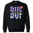 BUF Buffalo sweatshirt with split football color stripes and hockey colors, bold streetwear vibe, for Buffalo football and hockey fans on game day
