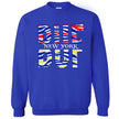 Blue BUF Buffalo sweatshirt with dual-color buffalo football stripes and hockey team colors, bold streetwear vibe, for Buffalo football and hockey fans on game day