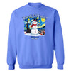 Blue Buffalo city pride sweatshirt flat lay featuring snowman artwork and winter-themed text
