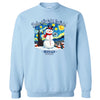 Light blue Buffalo winter sweatshirt  with snowman and “Baby It’s Cold Outside” design