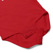 Close-up of red Buffalo sports baby bodysuit snap closure for easy diaper changes and comfortable everyday baby wear.