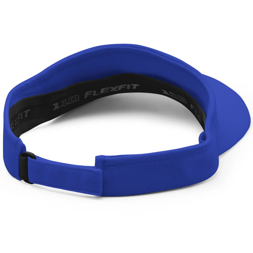 Back view of blue Buffalo golf visor showing the structured fit and clean adjustable design of this Buffalo football-inspired accessory.