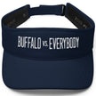 Navy Buffalo football visor showcasing clean white ‘Buffalo vs. Everybody’ embroidery, classic golf headwear with bold Buffalo fan energy.
