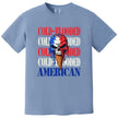 Skull ice cream patriotic t-shirt in blue, red white blue dripping cone design with distressed ‘Cold-Blooded American’ text, bold July 4th tee.