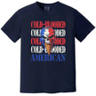 Cold-Blooded American shirt in navy, skull ice cream cone graphic with dripping red white blue design and distressed layered text
