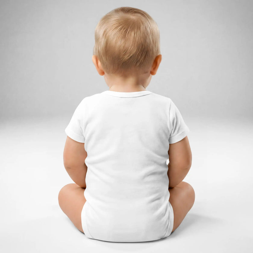 back view of a cute baby Buffalo fan outfit showing the soft, simple design and comfortable infant style.