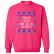 Pink Hanukkah ugly sweater sweatshirt featuring playful ‘Feed Me Latkes and Tell Me I’m Pretty’ knitted-style lettering with snowflakes and reindeer in a cute festive winter design.