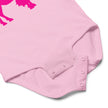 Close-up of pink Buffalo baby bodysuit snap closure detail for easy diaper changes and soft cotton baby clothing design.