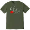 Flat lay of green Best Dick Ever men’s tee with bold red lips, cheeky Valentine’s graphic for men
