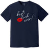 Navy men’s Best Dick Ever t-shirt flat lay with playful red lips, perfect flirty Valentine’s design