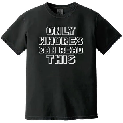 Edgy retro pixel humor t-shirt in black, bold sarcastic statement design, simple funny graphic tee for casual wear.