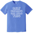 Retro pixel style t-shirt in blue, sarcastic edgy humor graphic design, bold statement casual funny tee.