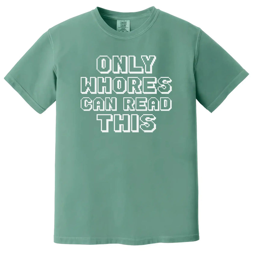 Edgy humor retro pixel t-shirt in green, sarcastic statement graphic tee, simple bold funny design