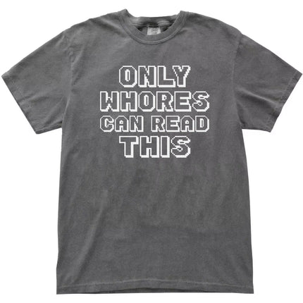 Retro pixel sarcastic tee in grey, bold edgy humor statement design, minimal funny graphic shirt.