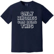 Retro pixel sarcastic graphic tee in navy, bold edgy humor statement design, funny minimalist text style shirt.