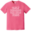 Funny retro pixel graphic tee in pink, bold sarcastic statement design, edgy humor casual shirt.