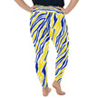 Back view of plus size Buffalo fan leggings showcasing the vibrant hockey-inspired stripe pattern and sleek stretch silhouette.