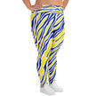 Right side view of plus size Buffalo hockey apparel featuring bold blue and gold stripes with a unique Buffalo-inspired print.