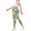 Left side view of extended-size hockey leggings displaying the original Buffalo stripe design in eye-catching blue and gold colors.