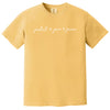 Yellow “Protect Your Peace” t-shirt flat lay highlighting clean script lettering and minimal peace sign accents for calm energy