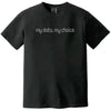 Black “My Data, My Choice” t-shirt flat lay featuring clean computer-style lettering and bold minimalist statement