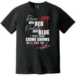 Dark humor crime show t-shirt in black, creepy poem design with mixed fonts and blood splatter details, funny true crime graphic tee.