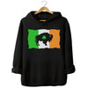 Black Buffalo Irish flag hoodie flat lay with bold distressed flag design, buffalo graphic, and shamrock cutout, perfect for parade and pub style