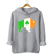 Gray Buffalo Irish flag buffalo hoodie flat lay featuring bold Irish-flag buffalo design and shamrock detail for St. Patrick’s Day style