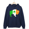 Navy Buffalo Irish flag buffalo hoodie flat lay showcasing bold Irish-flag buffalo design with shamrock accent for festive city pride