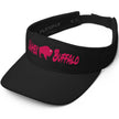 Side view of a black Buffalo sports visor showcasing the vibrant hot pink buffalo graphic and playful Unhex Buffalo design.