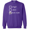 Purple gothic sweatshirt white featuring single, taken, dead inside wording and  skull heart checkbox and whimsical gothic style