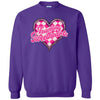 Purple sweatshirt flat lay with “Teaching Sweethearts” lettering and playful Valentine’s heart details