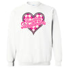 White sweatshirt flat lay with “Teaching Sweethearts” text, retro heart design, perfect teacher sweatshirt