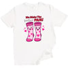 We Make the Perfect Pair t-shirt, white shirt flat lay, fun Valentine’s socks design, playful unisex graphic tee for romantic gifting or date nights