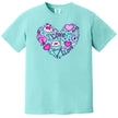 Mint shirt flat lay on white background showcasing Valentine’s Love Doodle heart design, perfect for gifting or festive style.