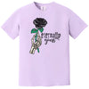 Eternally Yours gothic Valentines t-shirt in light purple with gothic skeleton hand holding black rose flat lay