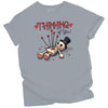Thinking of You graphic tee with voodoo doll design, gray shirt flat lay, edgy romantic aesthetic, Valentine’s Day t-shirt gift