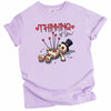 Thinking of You voodoo doll t-shirt, light purple flat lay, spooky cute Valentine’s aesthetic, graphic tee for romantic gifting