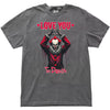 Gray spooky Valentine shirt showing creepy clown making heart hands with horror-style lettering and 