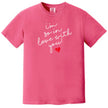 Pink “I’m So In Love With You” t-shirt with white script lettering and red heart, sweet Valentine’s Day outfit with romantic vibe