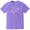 Purple “I’m So In Love With You” graphic t-shirt with handwritten font and red heart detail, cute love-themed top for women